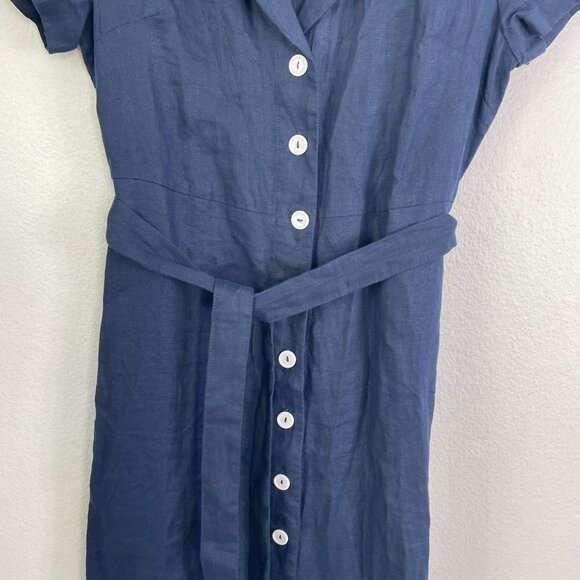 Quince Womens Small Navy Short Sleeve 100% European Linen Button Up Midi Dress - Picture 11 of 12